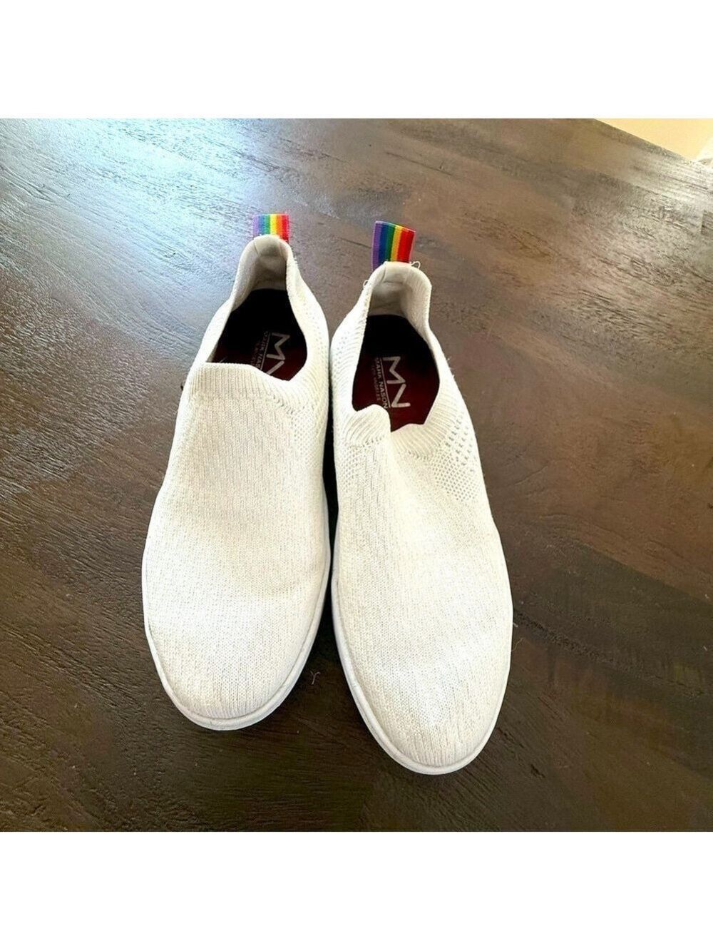 Mark Nason White and rainbow Slip-On Sneakers 7 Men’s and 8.5 women’s.